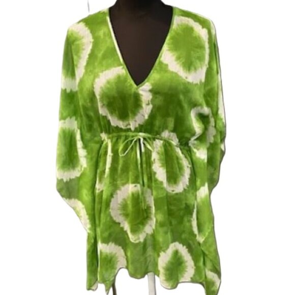 MICHAEL Michael Kors Tops - MICHAEL KORS Green & White Tie Dye Print Kimono Flowy Tunic Blouse NWT  $90.00